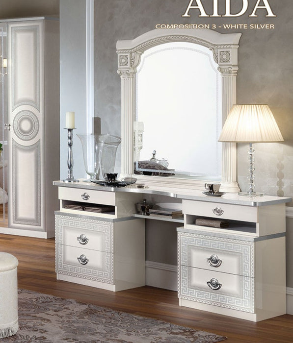 ESF Furniture - Aida Vanity Dresser in White-Silver - AIDAVDRESSERWH/SL - GreatFurnitureDeal