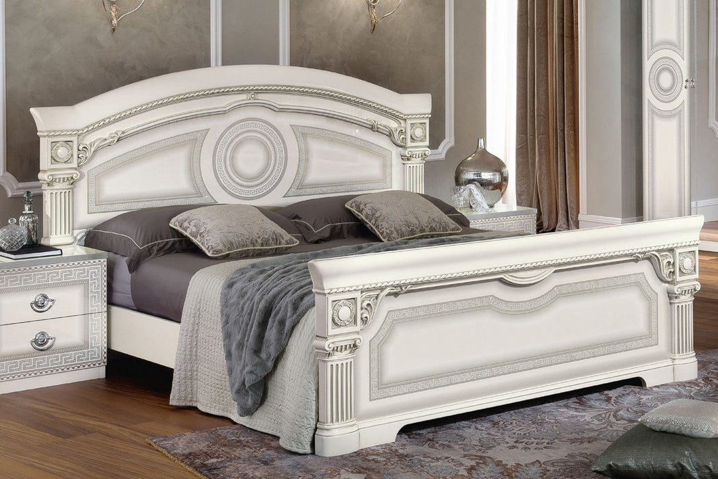 ESF Furniture - Aida Queen Panel Bed in White-Silver - AIDABEDQSWHITE