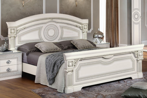 ESF Furniture - Aida Queen Panel Bed in White-Silver - AIDABEDQSWHITE - GreatFurnitureDeal