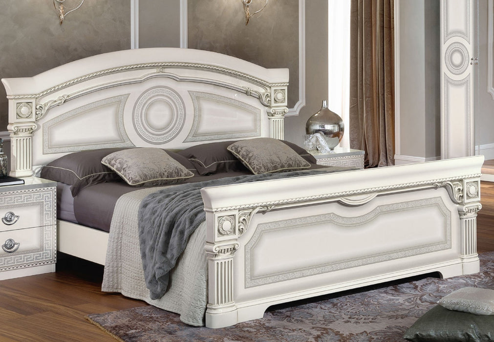 ESF Furniture - Aida 5 Piece Queen Panel Bedroom Set in White-Silver - AIDABEDQSWHITE-5SET - GreatFurnitureDeal