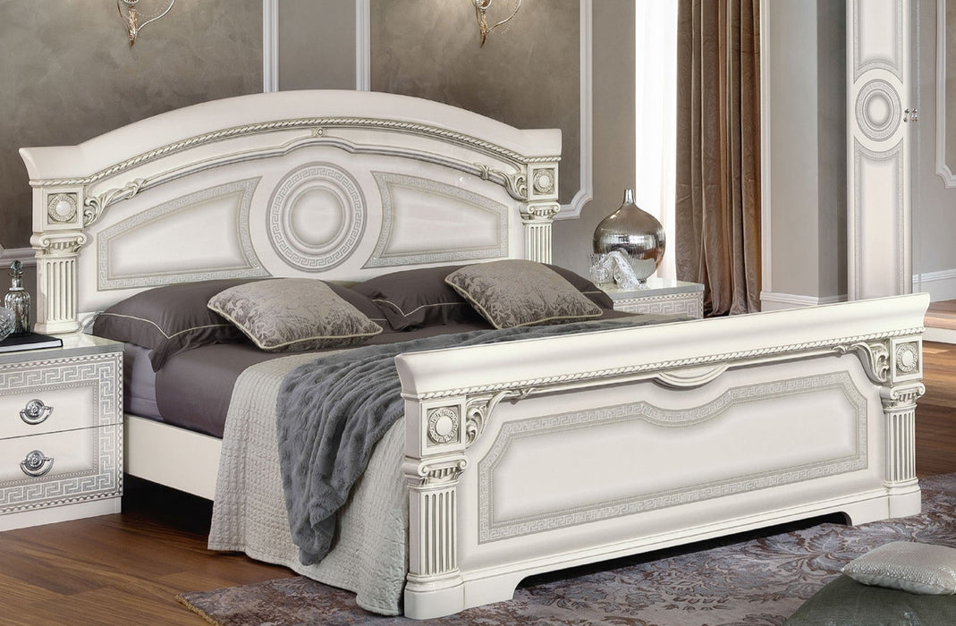 ESF Furniture - Aida 5 Piece Eastern King Panel Bedroom Set in White-Silver - AIDABEDKSWHITE-5SET - GreatFurnitureDeal