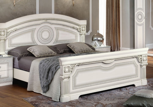 ESF Furniture - Aida 6 Piece Queen Panel Bedroom Set in White-Silver - AIDABEDQSWHITE-6SET - GreatFurnitureDeal