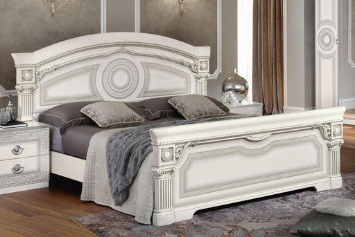 ESF Furniture - Aida 6 Piece Eastern King Panel Bedroom Set in White-Silver - AIDABEDKSWHITE-6SET - GreatFurnitureDeal
