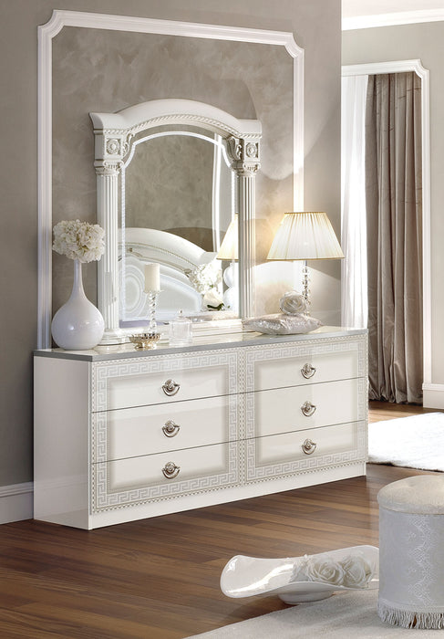 ESF Furniture - Aida 6 Piece Queen Panel Bedroom Set in White-Silver - AIDABEDQSWHITE-6SET