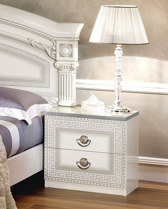 ESF Furniture - Aida 5 Piece Eastern King Panel Bedroom Set in White-Silver - AIDABEDKSWHITE-5SET - GreatFurnitureDeal