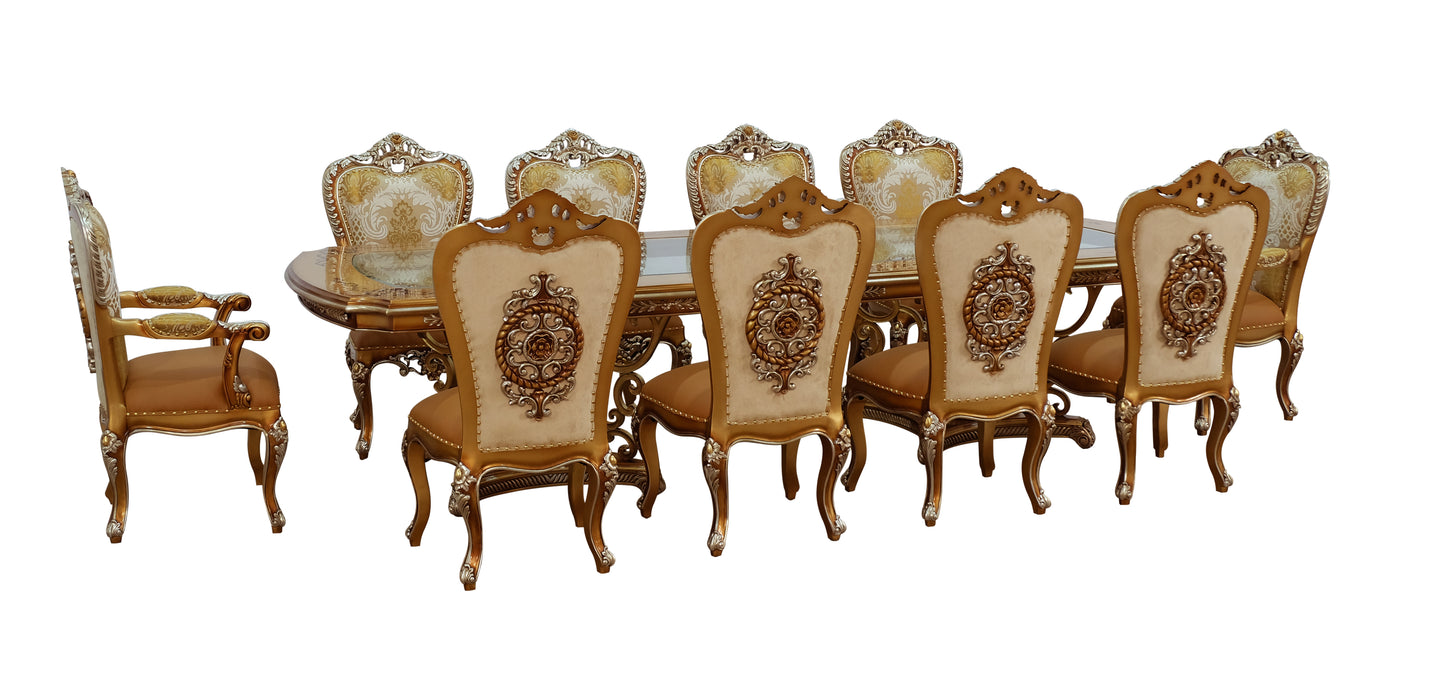 European Furniture - Saint Germain 11 Piece Luxury Dining Table Set in Light Gold & Antique Silver - 35550-11SET - GreatFurnitureDeal