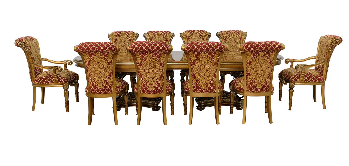 European Furniture - Valentina 11 Piece Dining Room Set With Gold Red Chair - 51955-61959-11SET