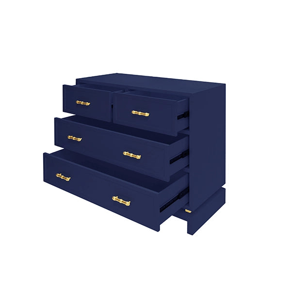 Worlds Away - Four Drawer Chest With Gold Leaf Hardware In Navy Lacquer - DECLAN NVY - GreatFurnitureDeal