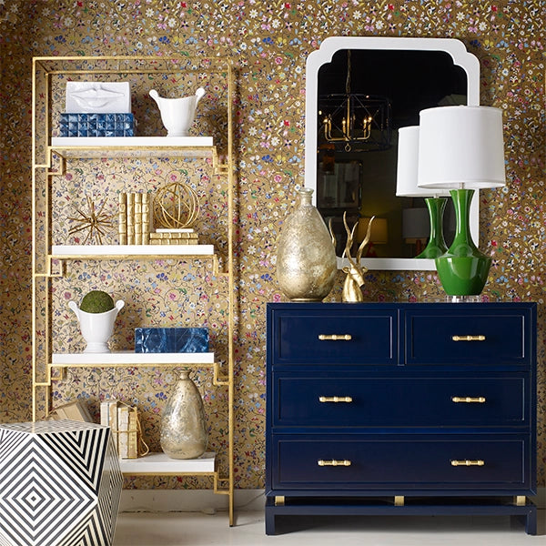 Worlds Away - Four Drawer Chest With Gold Leaf Hardware In Navy Lacquer - DECLAN NVY - GreatFurnitureDeal