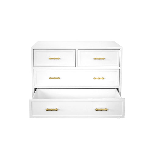 Worlds Away - Four Drawer Chest With Gold Leaf Hardware In White Lacquer - DECLAN WH - GreatFurnitureDeal