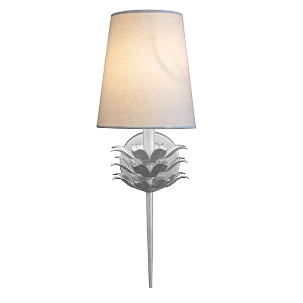 Worlds Away - Silver Leaf One Arm Sconce With 3 Layer Leaf Motif & White Linen Shade - DELILAH S - GreatFurnitureDeal