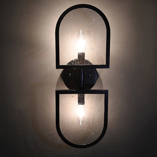 Worlds Away - Two Light Sconce With Seeded Glass In Black Powder Coat - DEXTER BLK - GreatFurnitureDeal
