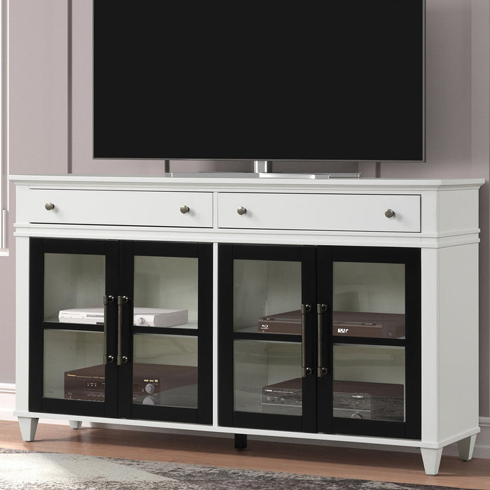 Parker House -  Domino 68 in TV Console with 4 Doors & 2 Drawers in Cottage White/Black - DOM#68 - GreatFurnitureDeal