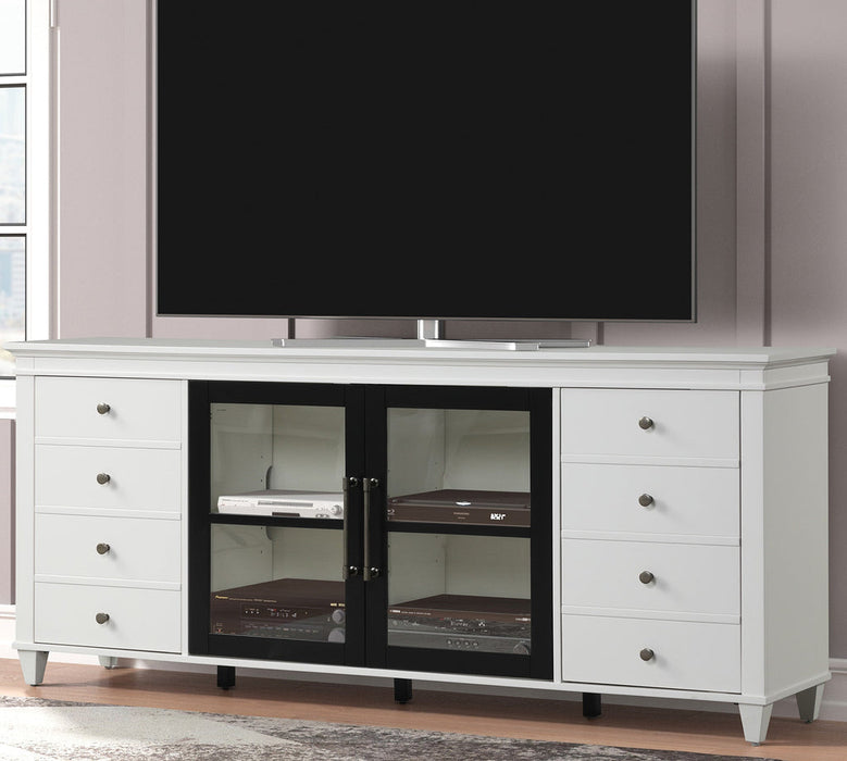 Parker House -  Domino 84 in TV Console with with 4 doors in Cottage White/Black - DOM#84