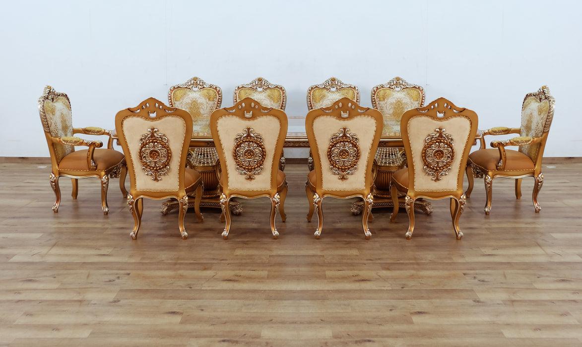 European Furniture - Saint Germain 9 Piece Luxury Dining Table Set in Light Gold & Antique Silver - 35550-9SET - GreatFurnitureDeal