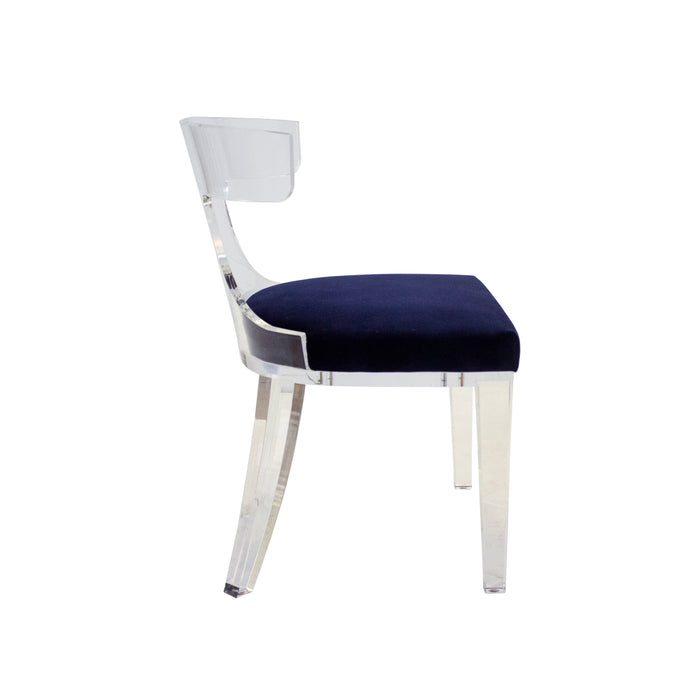 Worlds Away - Acrylic Klismos Chair With Navy Velvet Cushion - DUKE NVY