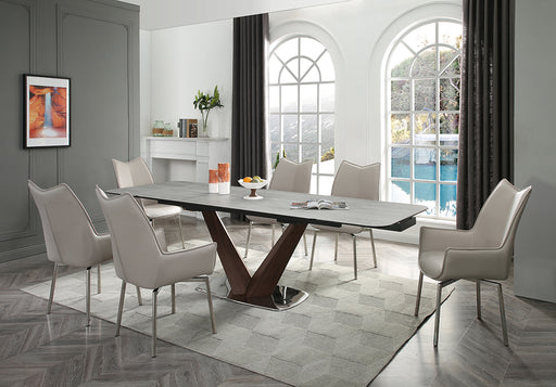 ESF Furniture - 9188 Dining Table with 1218 Swivel Grey Taupe Chairs - 9188-1218-7SET - GreatFurnitureDeal