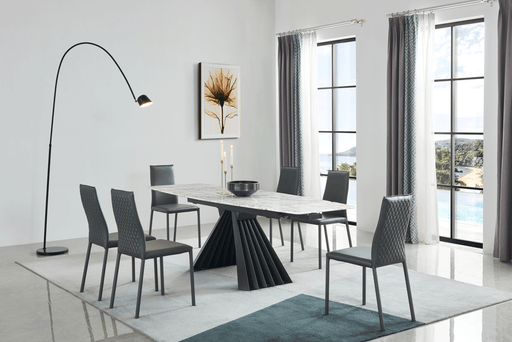 ESF Furniture - Extravaganza 152 Marble Dining Table with 196 Grey Chairs - 152DININGTABLE-196-6CHAIR - GreatFurnitureDeal