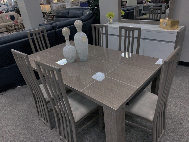 ESF Furniture - Mangano 9 Piece Dining Room Furniture Set in Grey - MANGANOGREY-9SET-6CHAIR