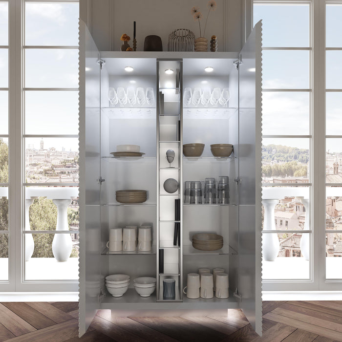 ESF Furniture - Wave 2 Door China with Light in White Matt - WAVECHINAWHITE - GreatFurnitureDeal