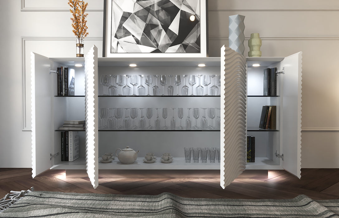 ESF Furniture - Wave 4 Door Buffet with Light in White Matt - WAVEBUFFETWHITE