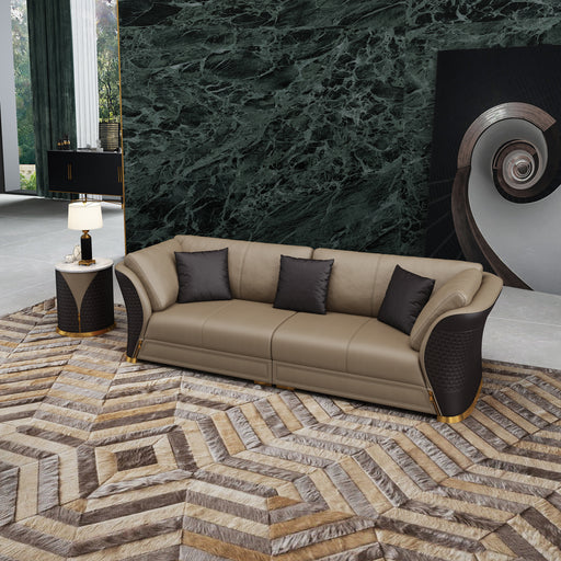 European Furniture - Vogue Mansion Sofa Sand Beige Chocolate Italian Leather - EF-27990-4S - GreatFurnitureDeal