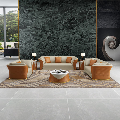 European Furniture - Vogue 3 Piece Luxury Occasional Table Set in Beige-Cognac - 27992-CT-ET - GreatFurnitureDeal
