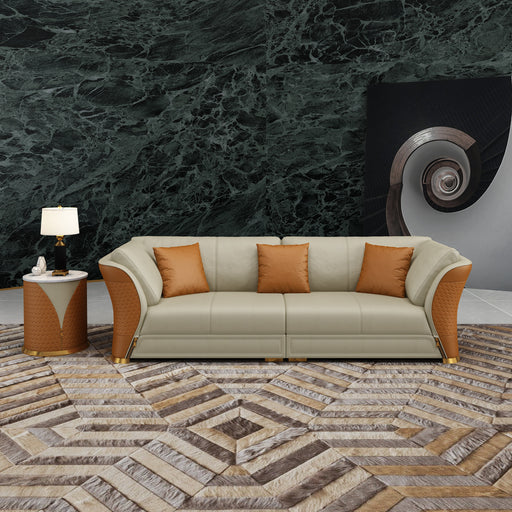 European Furniture - Vogue Mansion Sofa Beige & Cognac Italian Leather - EF-27992-4S - GreatFurnitureDeal