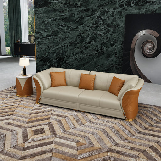 European Furniture - Vogue Mansion Sofa Beige & Cognac Italian Leather - EF-27992-4S - GreatFurnitureDeal