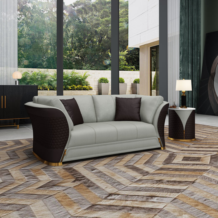 European Furniture - Vogue Loveseat Grey & Chocolate Italian Leather - EF-27993-L