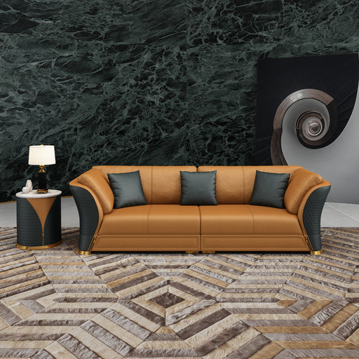 European Furniture - Vogue Mansion Sofa Cognac & Charcoal Italian Leather - EF-27994-4S - GreatFurnitureDeal