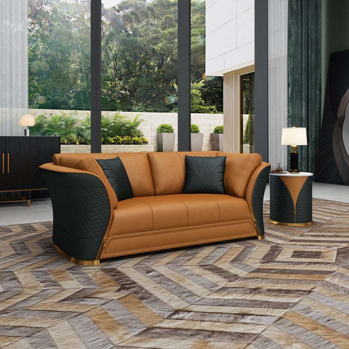 European Furniture - Vogue Loveseat Cognac & Charcoal Italian Leather - EF-27994-L - GreatFurnitureDeal