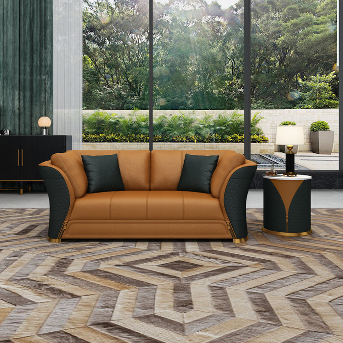 European Furniture - Vogue Loveseat Cognac & Charcoal Italian Leather - EF-27994-L