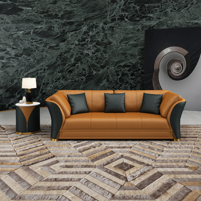 European Furniture - Vogue 3 Piece Living Room Set in Cognac & Charcoal Italian Leather - EF-27994-SLC
