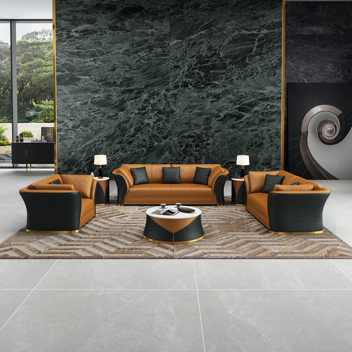 European Furniture - Vogue 3 Piece Living Room Set in Cognac & Charcoal Italian Leather - EF-27994-SLC - GreatFurnitureDeal