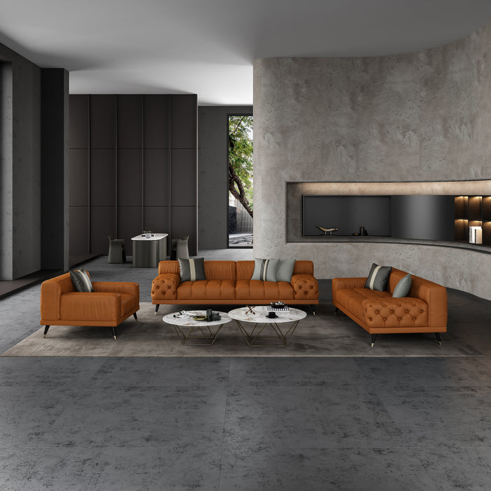 European Furniture - Outlander 3 Piece Living Room Set Cognac Italian Leather - EF-88880-SLC - GreatFurnitureDeal