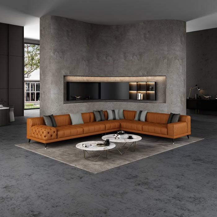European Furniture - Outlander Modular Sectional Cognac Italian Leather - EF-88886-4PC - GreatFurnitureDeal