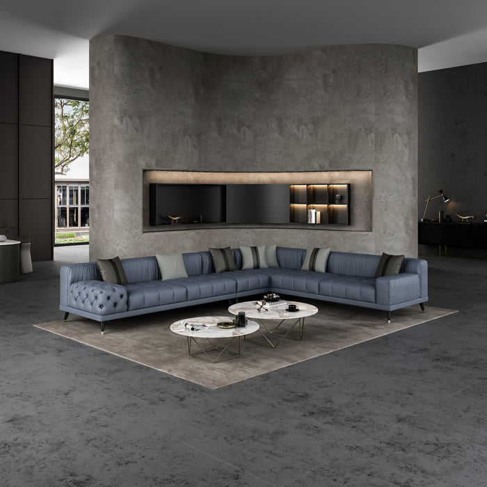European Furniture - Outlander Modular Sectional Gray Italian Leather - EF-88888-4PC