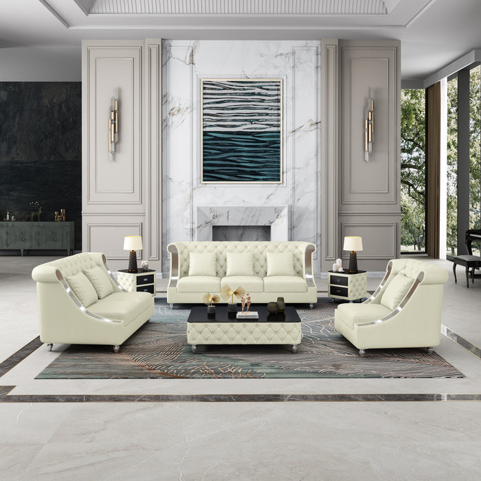 European Furniture - Mayfair Chair Premium Off White Italian Leather - EF-90280-C