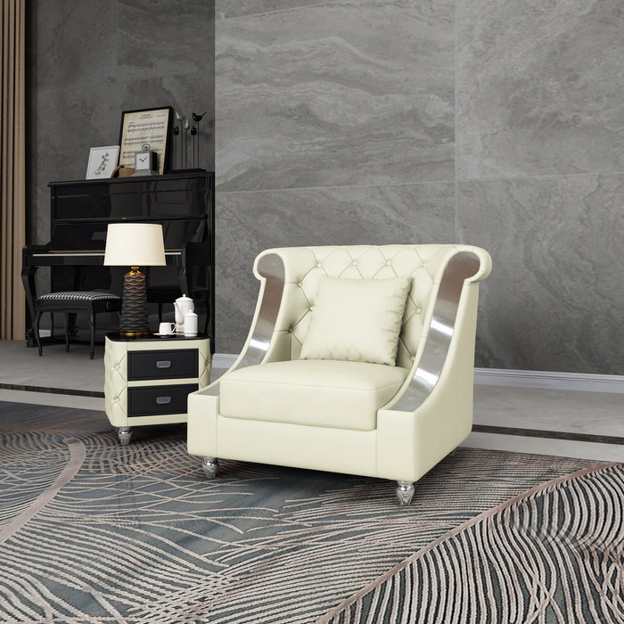 European Furniture - Mayfair Chair Premium Off White Italian Leather - EF-90280-C