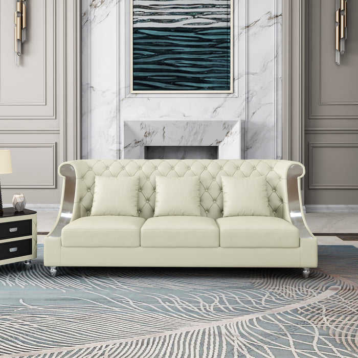 European Furniture - Mayfair Sofa Premium Off White Italian Leather - EF-90280-S