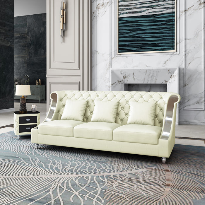 European Furniture - Mayfair 2 Piece Sofa Set Premium Off White Italian Leather - EF-90280-2SET - GreatFurnitureDeal