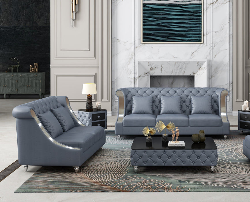 European Furniture - Mayfair 2 Piece Sofa Set Premium Gray Italian Leather - EF-90281-2SET