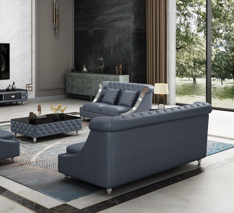European Furniture - Mayfair 2 Piece Sofa Set Premium Gray Italian Leather - EF-90281-2SET