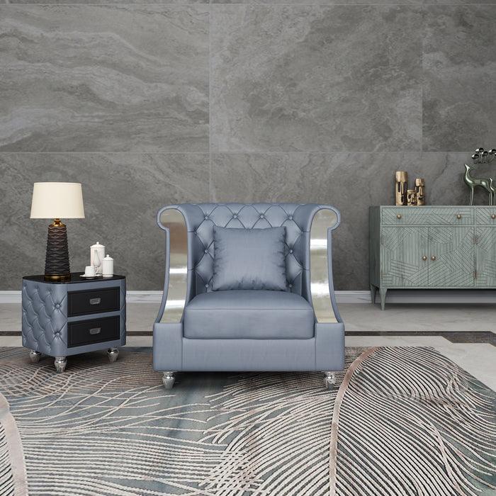 European Furniture - Mayfair Chair Premium Gray Italian Leather - EF-90281-C
