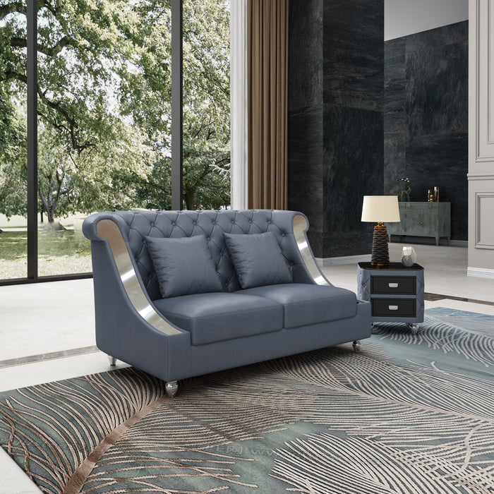 European Furniture - Mayfair 2 Piece Sofa Set Premium Gray Italian Leather - EF-90281-2SET - GreatFurnitureDeal