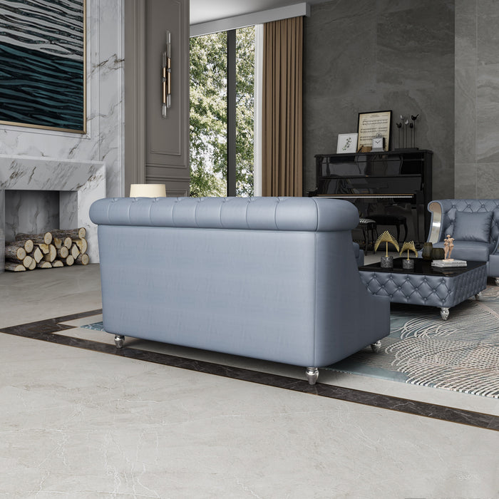 European Furniture - Mayfair Loveseat Premium Gray Italian Leather - EF-90281-L