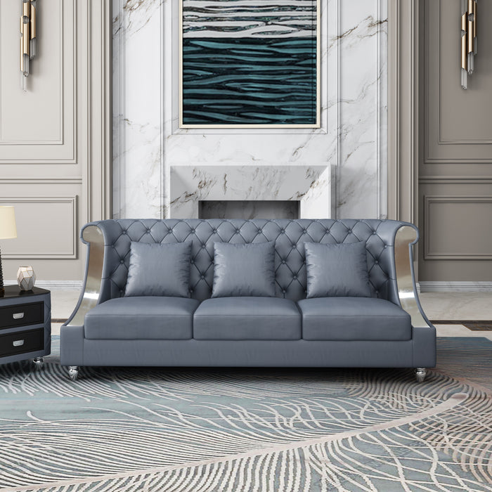 European Furniture - Mayfair Sofa Premium Gray Italian Leather - EF-90281-S