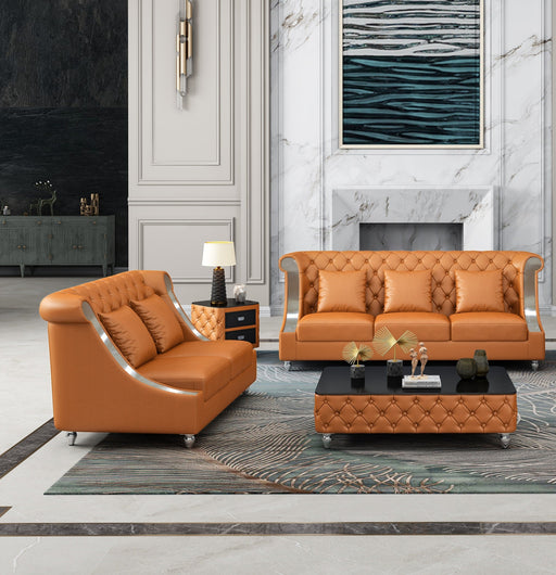 European Furniture - Mayfair 2 Piece Sofa Set Premium Cognac Italian Leather - EF-90282-2SET - GreatFurnitureDeal
