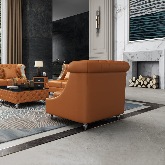 European Furniture - Mayfair Chair Premium Cognac Italian Leather - EF-90282-C